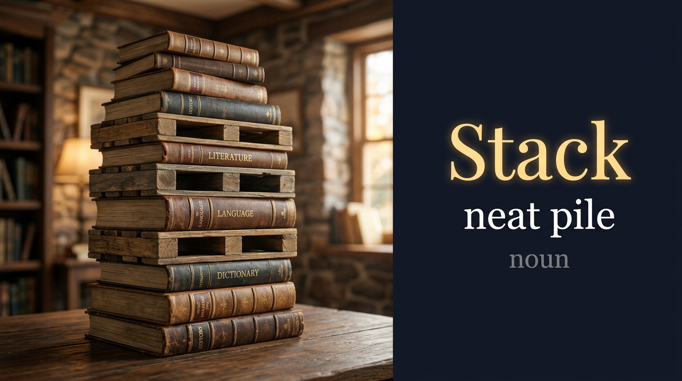 Stack (كومة أو مجموعة) — illustrated meaning of the English word Stack on GL Dictionary