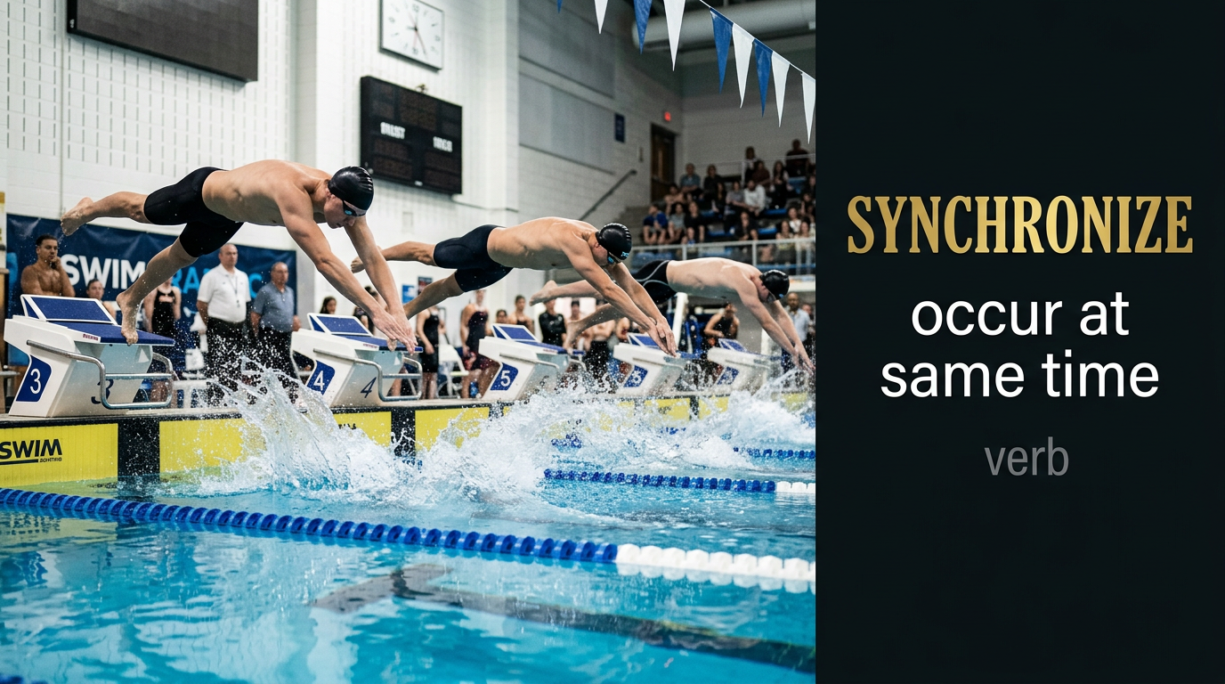 Synchronize (يُنسق ويُوافق) — illustrated meaning of the English word Synchronize on GL Dictionary