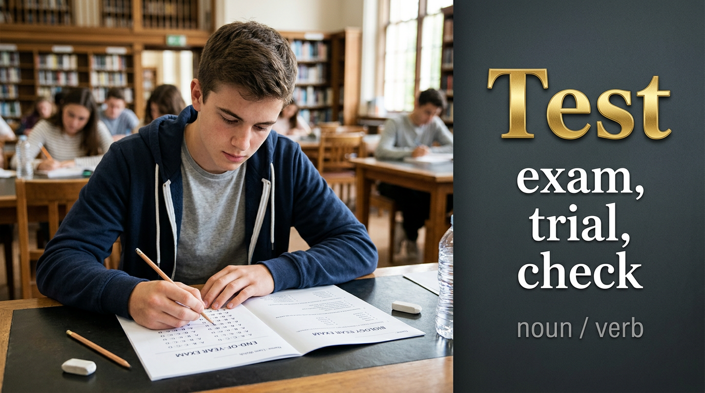 صورة توضيحية لمعنى كلمة Test (اختبار أو امتحان)