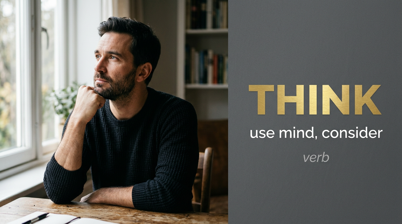 Think (التفكير والتأمل) — illustrated meaning of the English word Think on GL Dictionary