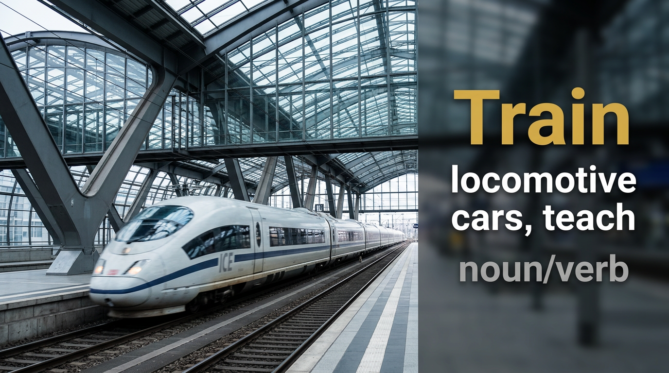 صورة توضيحية لمعنى كلمة Train (قطار أو وسيلة نقل)