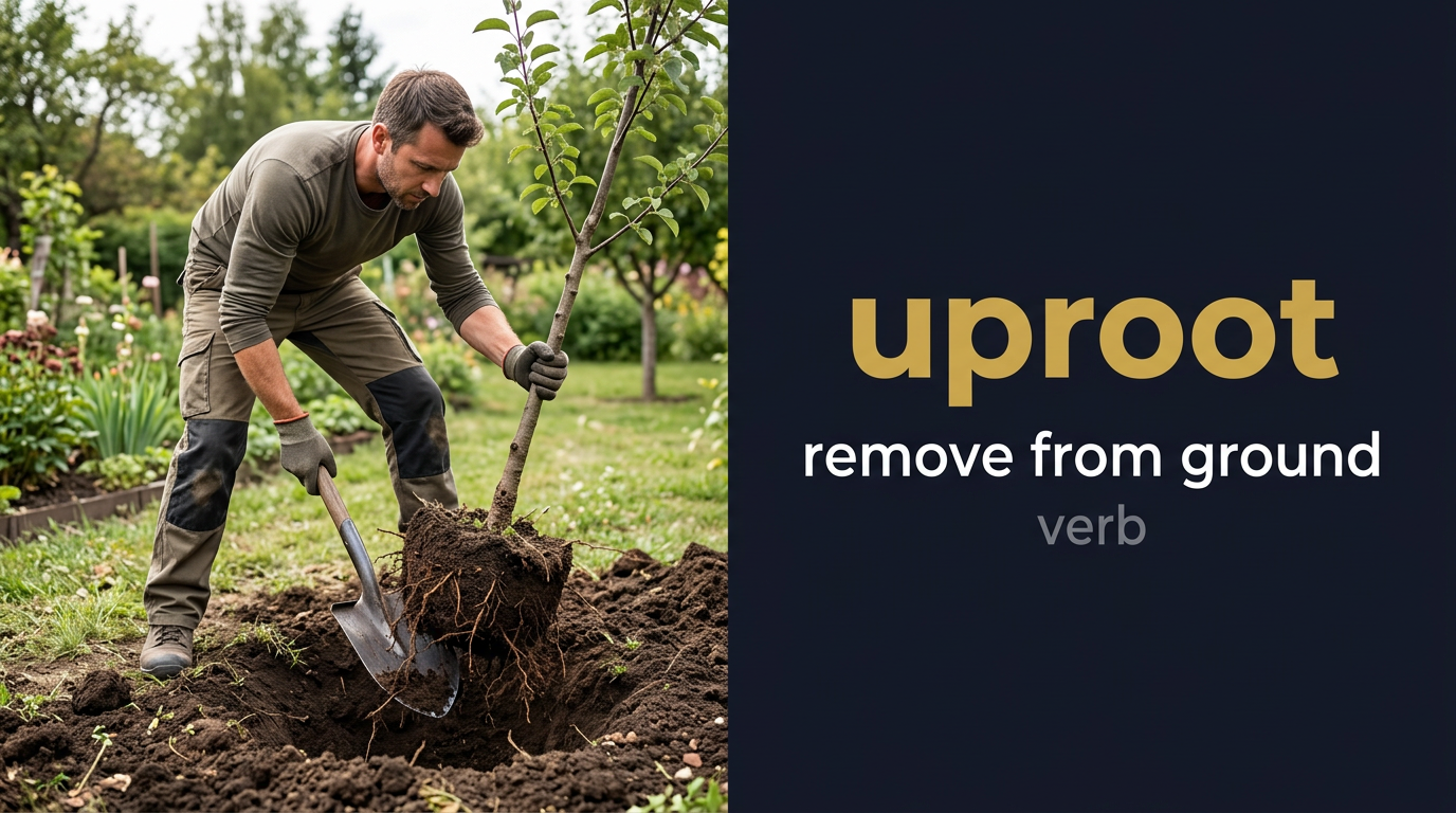 صورة توضيحية لمعنى كلمة Uproot (يقتلع أو يستأصل)