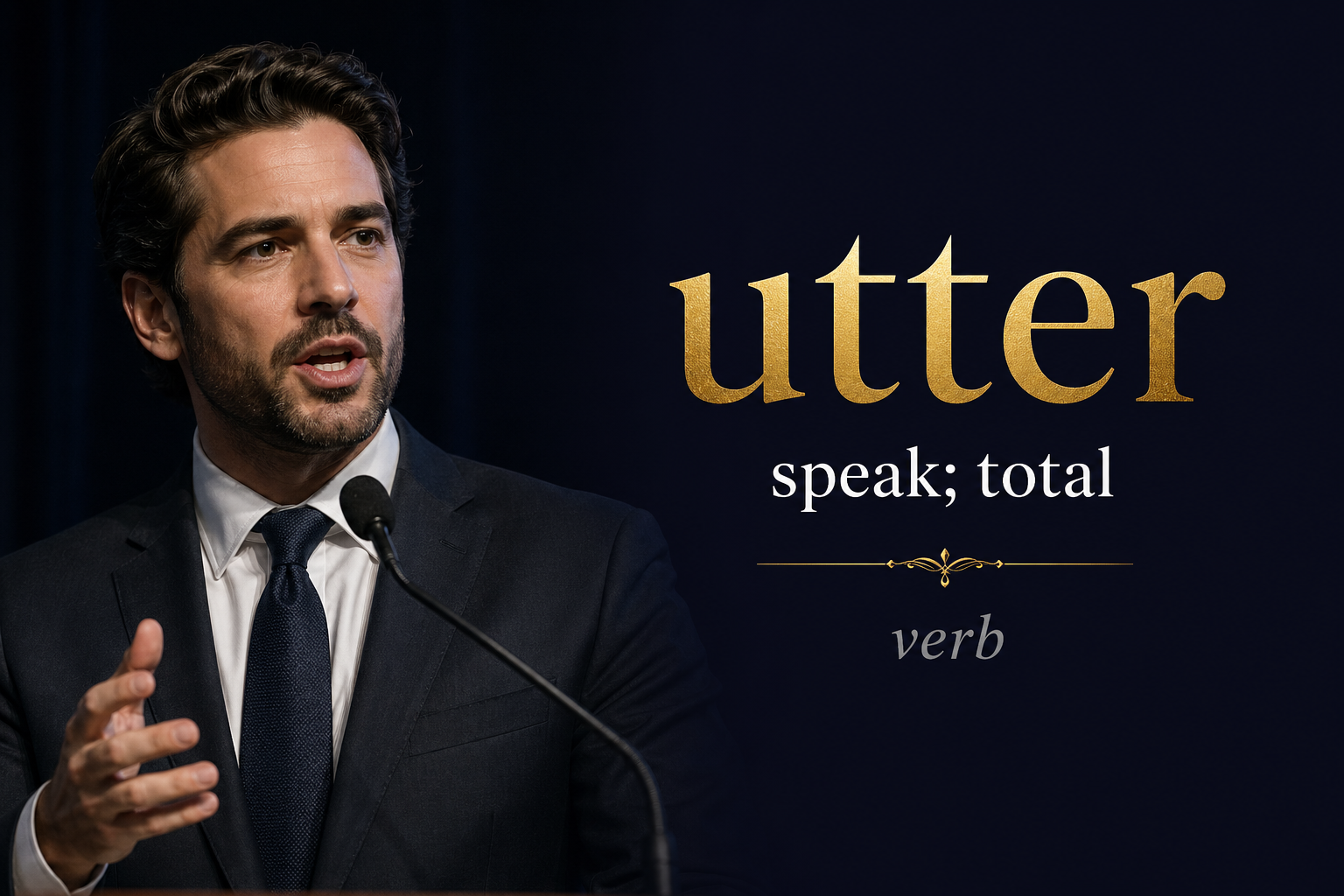 Utter (ينطق أو يتكلم) — illustrated meaning of the English word Utter on GL Dictionary