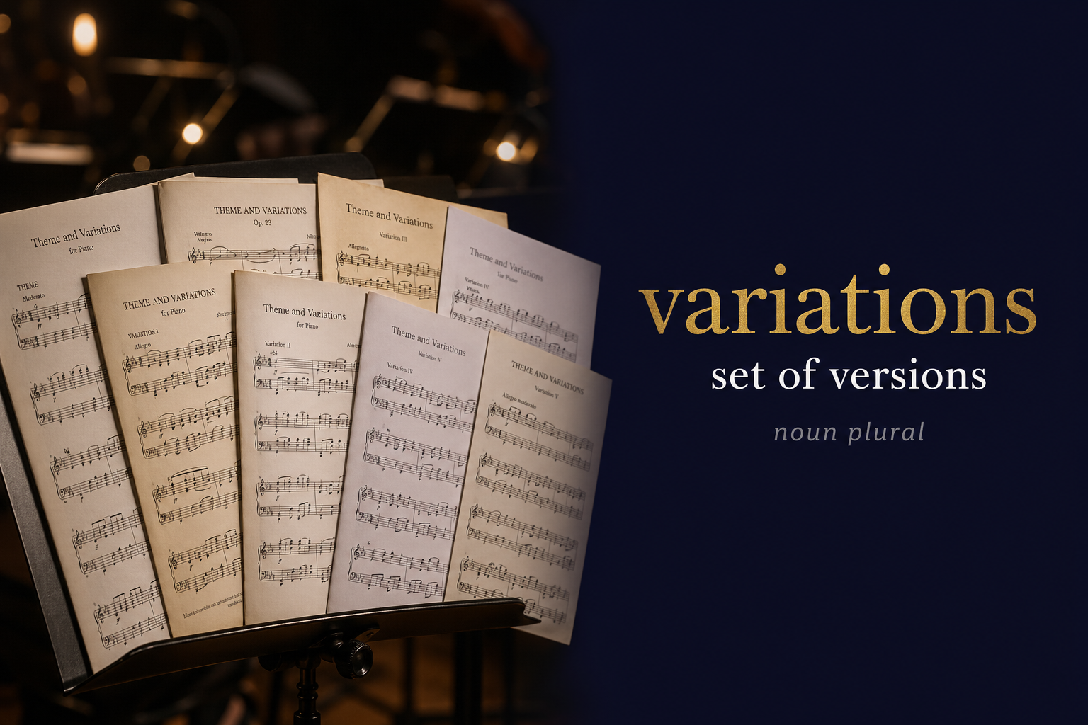 Variations (التنويعات المتعددة) — illustrated meaning of the English word Variations on GL Dictionary