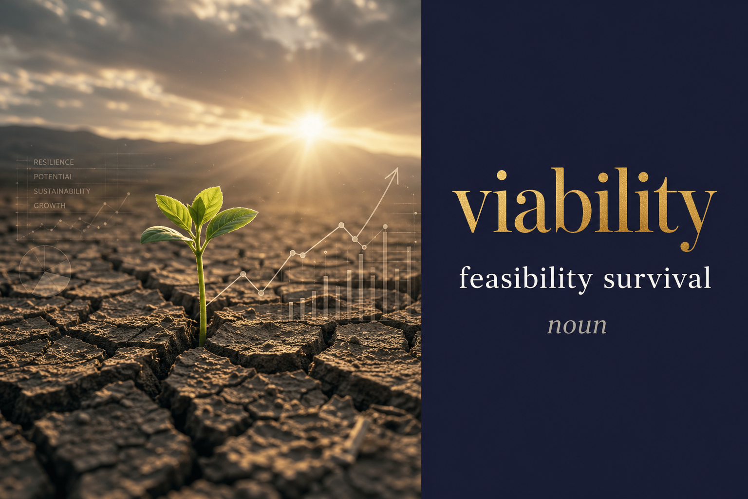 Viability (قابلية البقاء) — illustrated meaning of the English word Viability on GL Dictionary