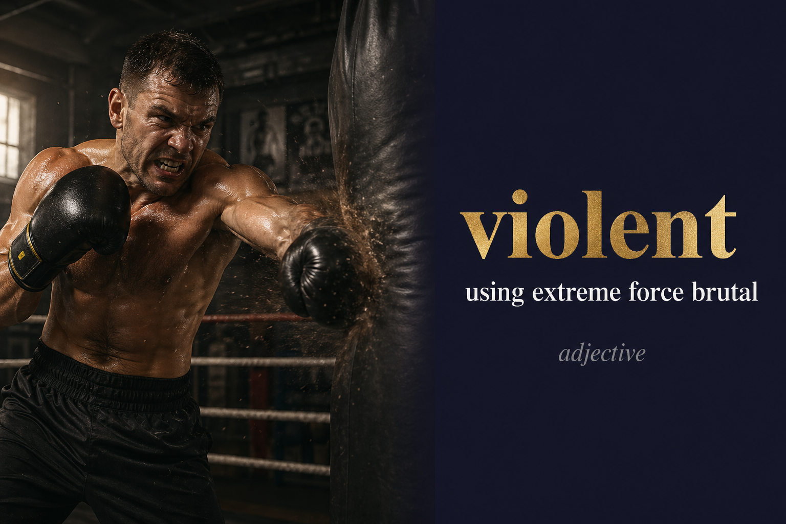 Violent (عنيف أو شديد) — illustrated meaning of the English word Violent on GL Dictionary