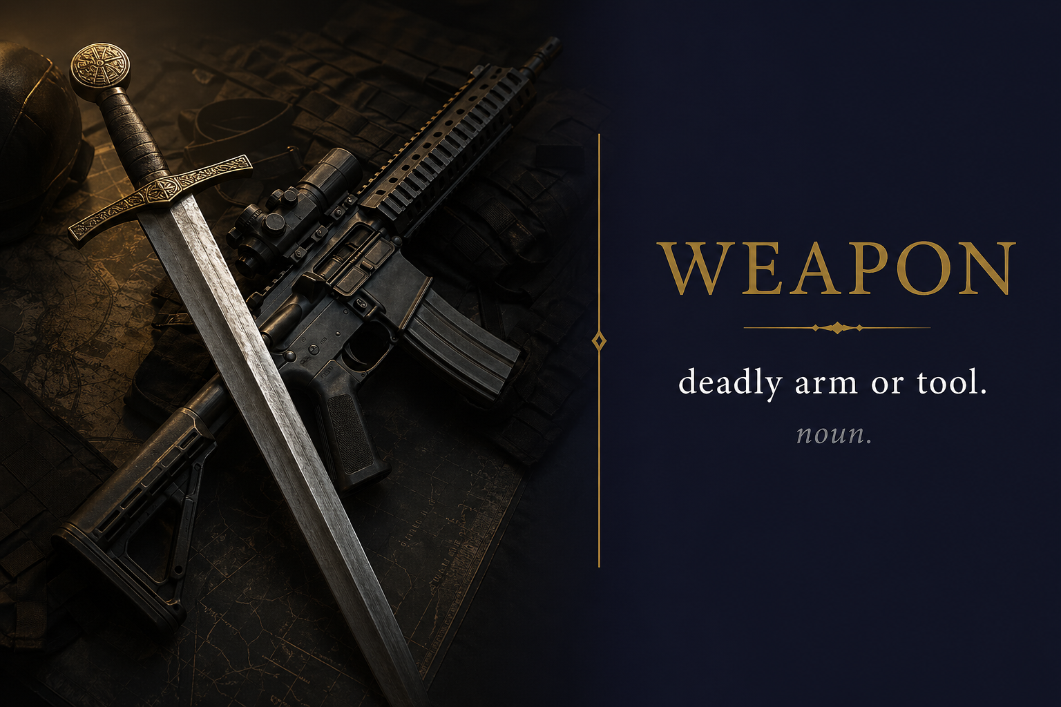 Weapon (سلاح أو أداة) — illustrated meaning of the English word Weapon on GL Dictionary