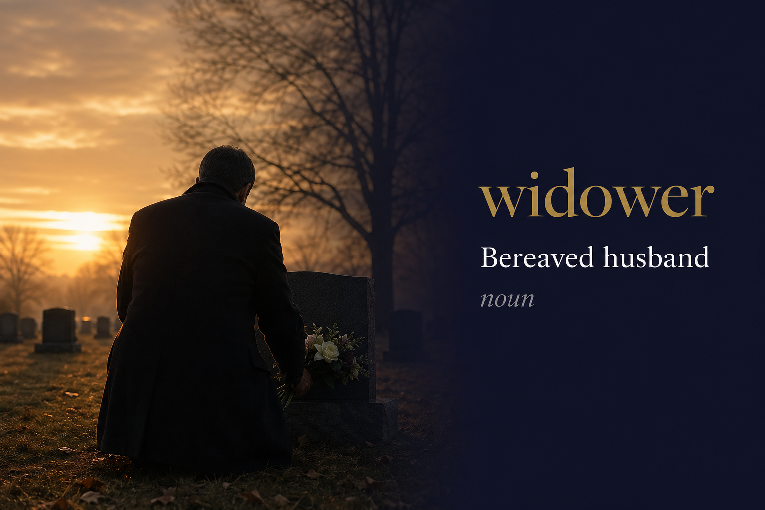 Widower (أرمل) — illustrated meaning of the English word Widower on GL Dictionary