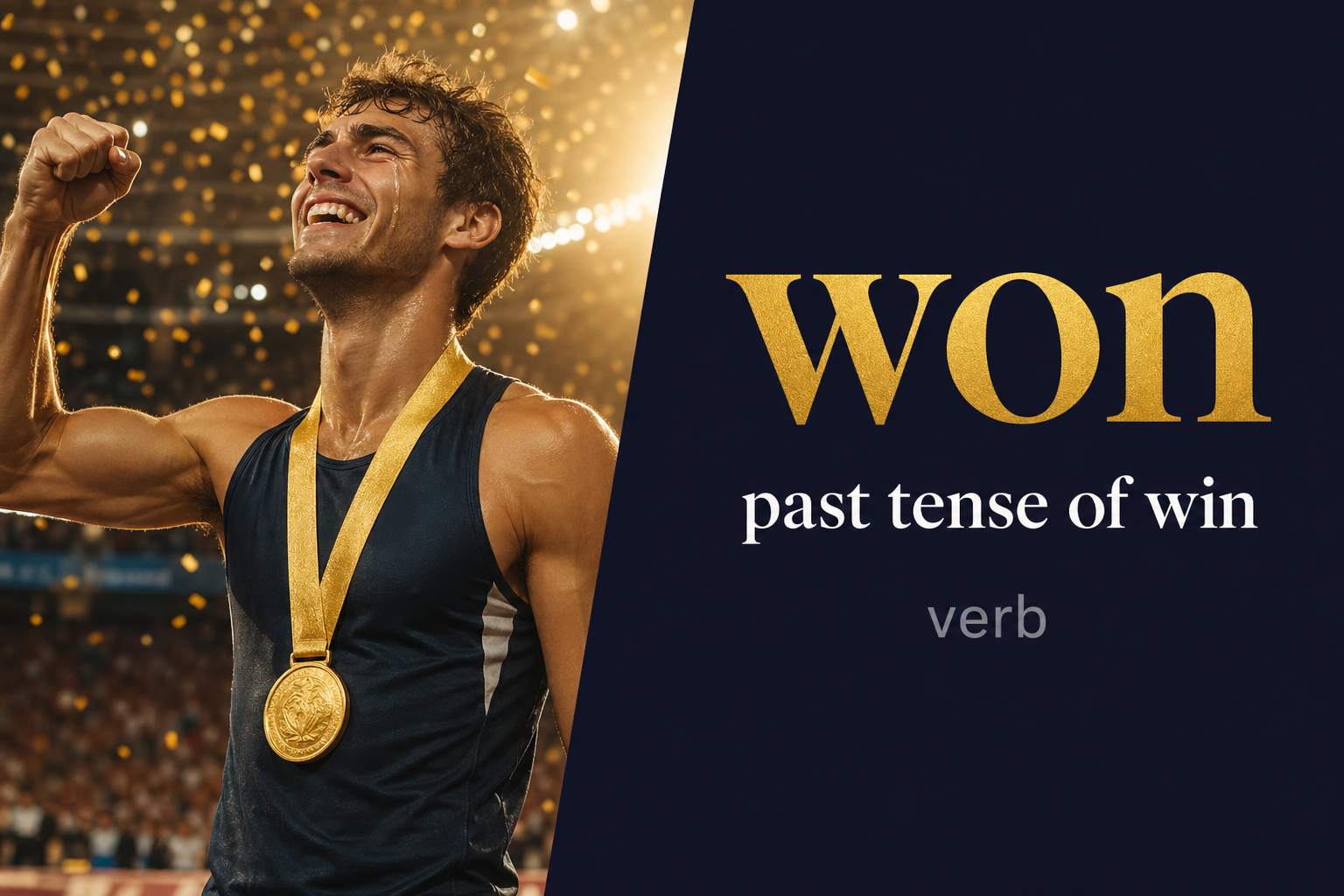 Won (فاز أو انتصر) — illustrated meaning of the English word Won on GL Dictionary